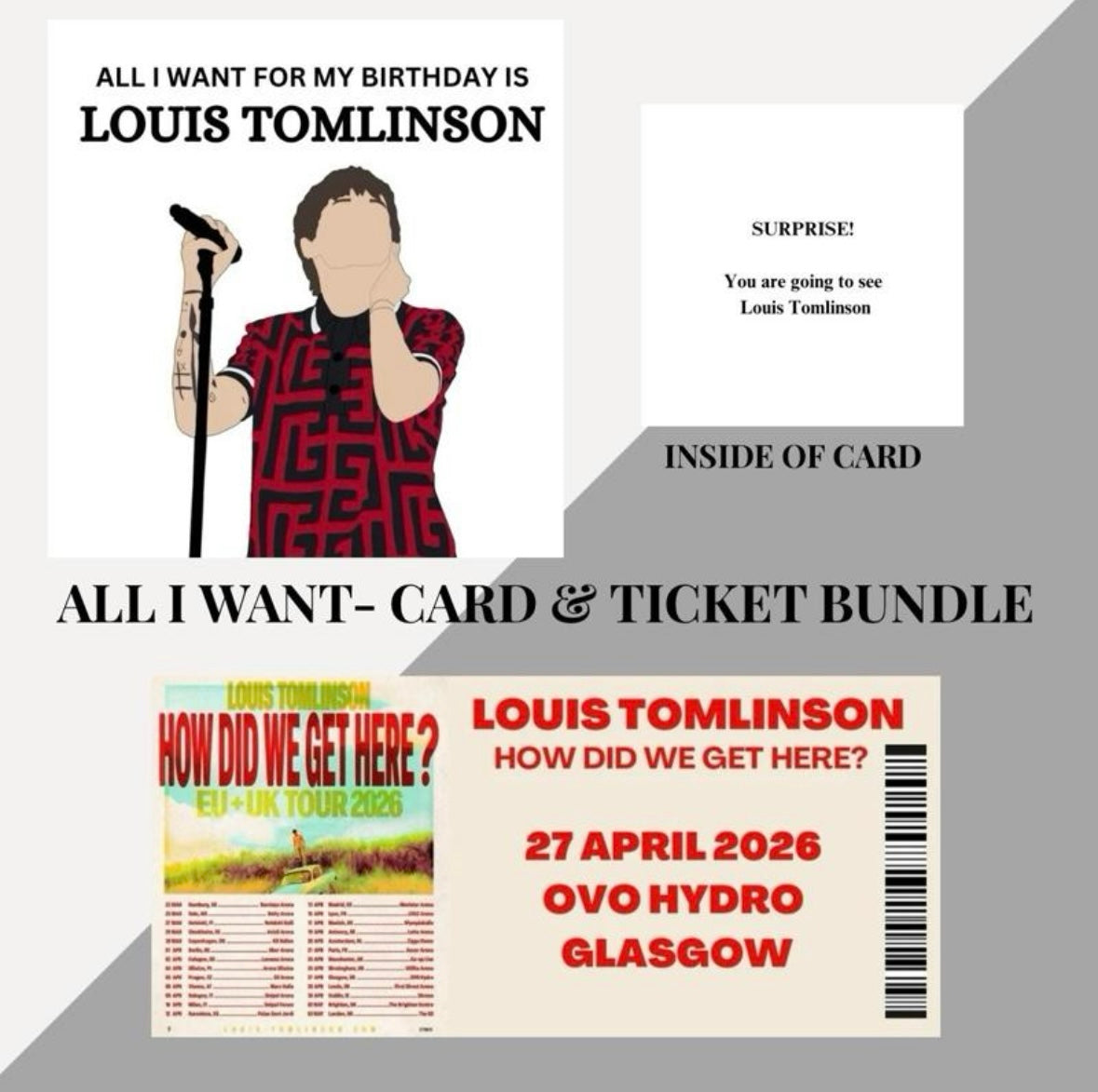Louis Tomlinson birthday card and souvenir ticket bundle