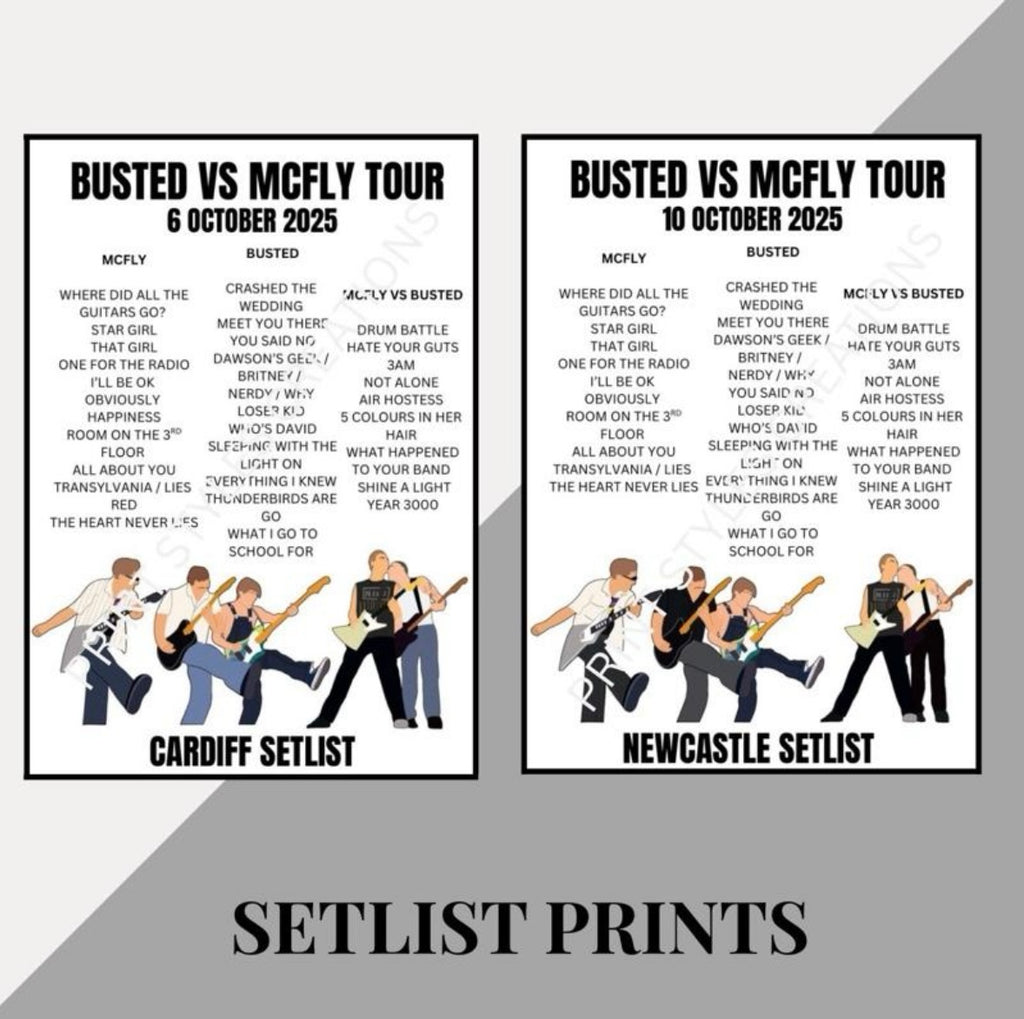 Busted v McFly inspired setlist prints