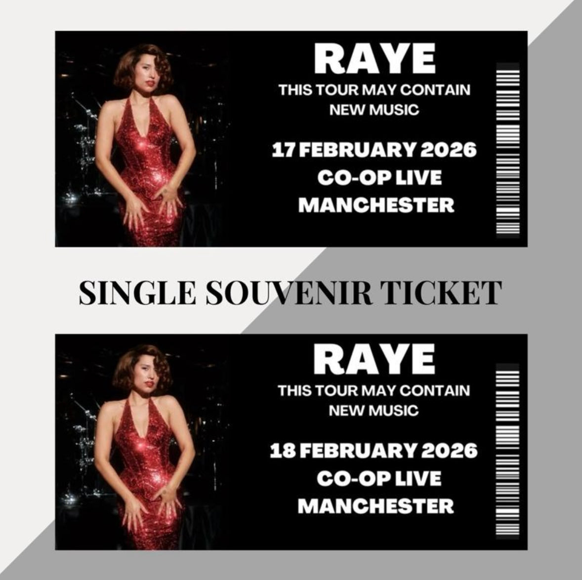 Raye ‘This Tour May Contain New Music’ inspired souvenir tickets