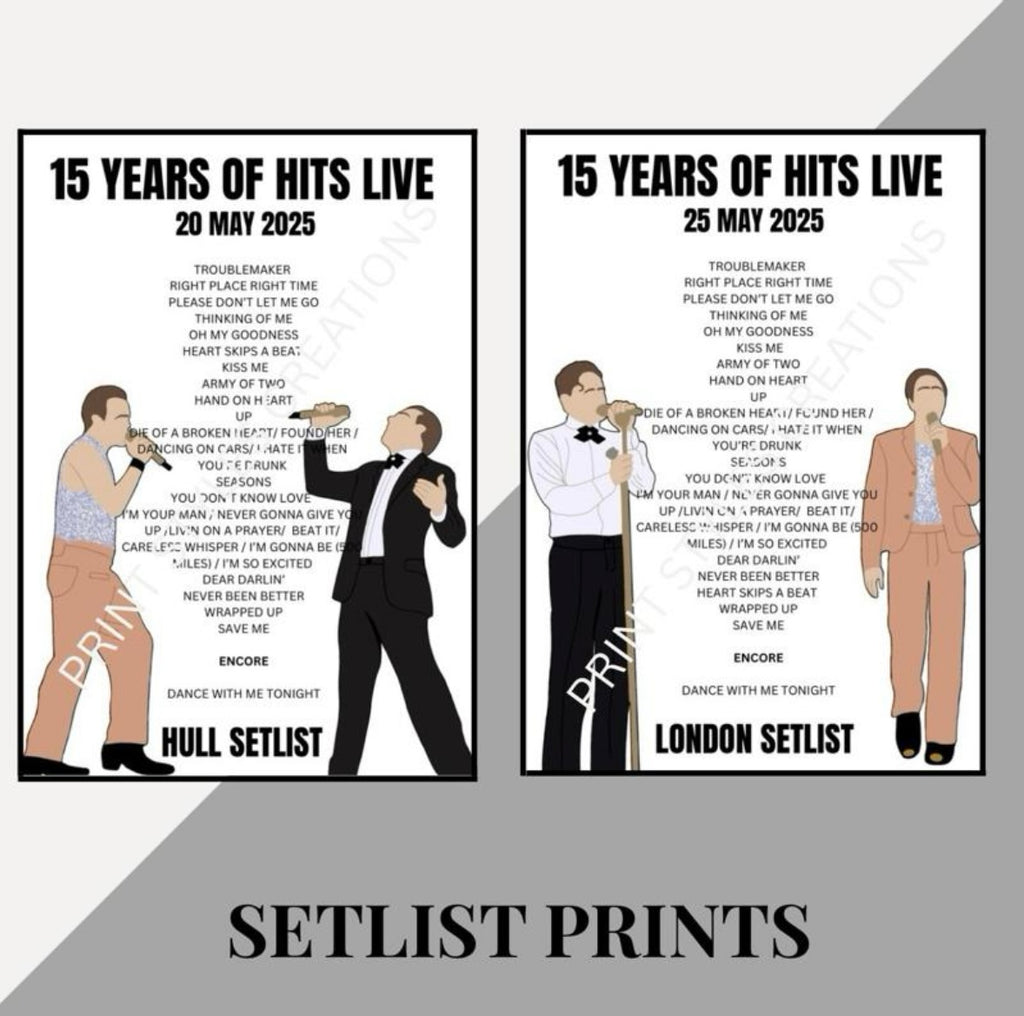 Olly Murs ‘15 Years of Hits Tour’ inspired setlist prints