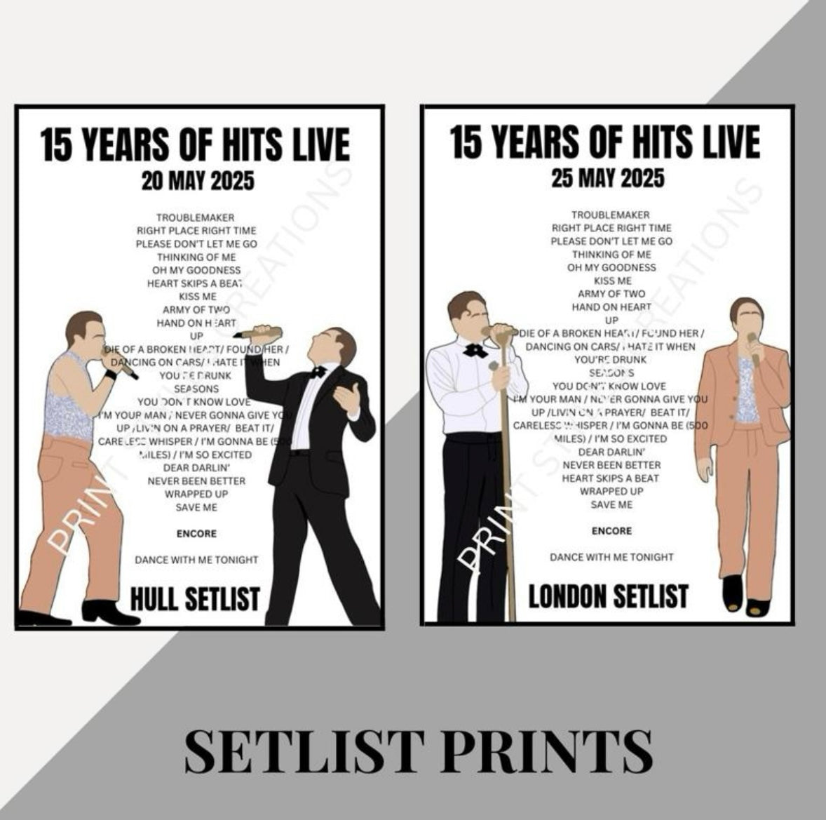Olly Murs ‘15 Years of Hits Tour’ inspired setlist prints