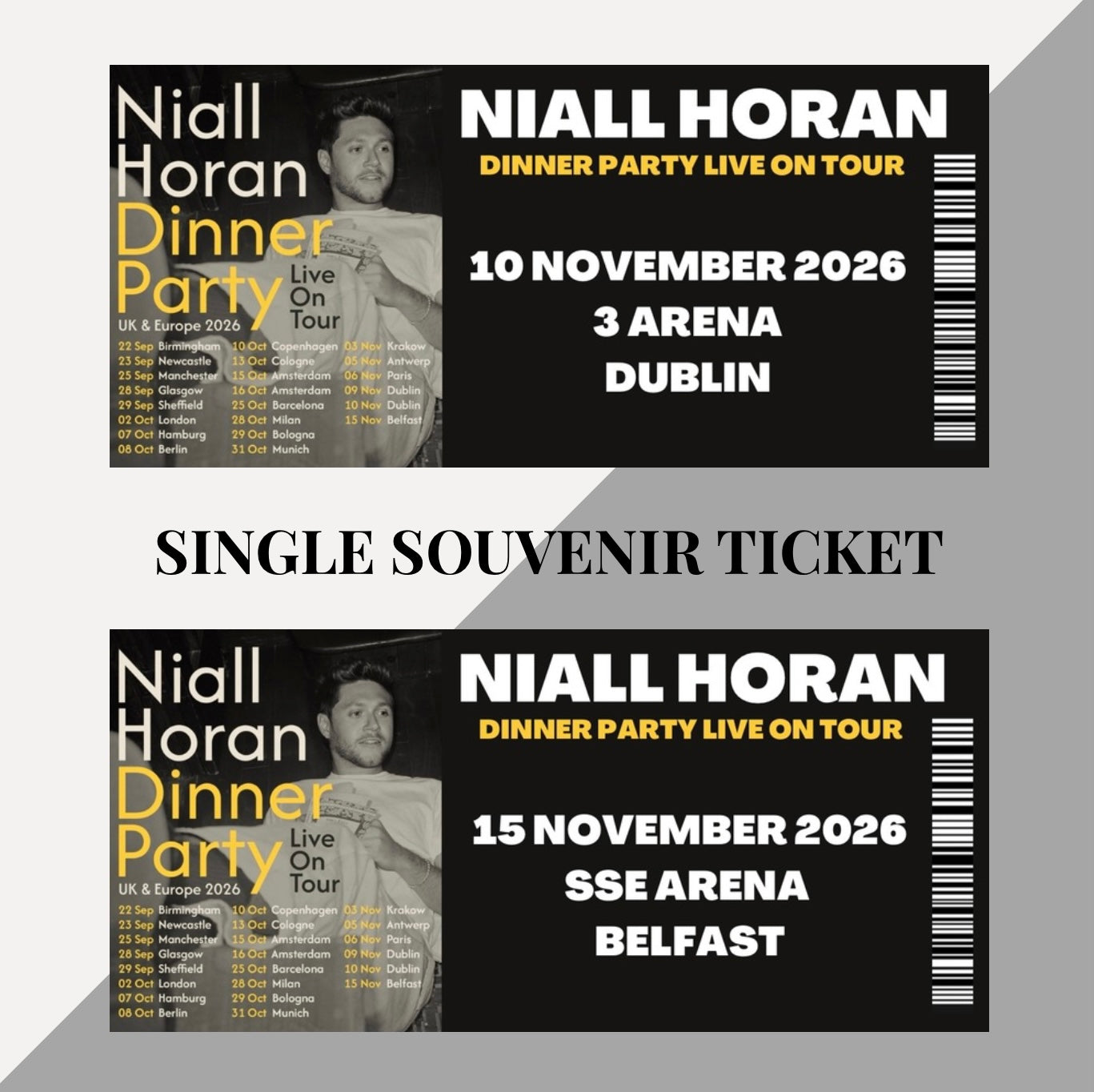 Niall Horan ‘Dinner Party Live on Tour’ inspired souvenir tickets