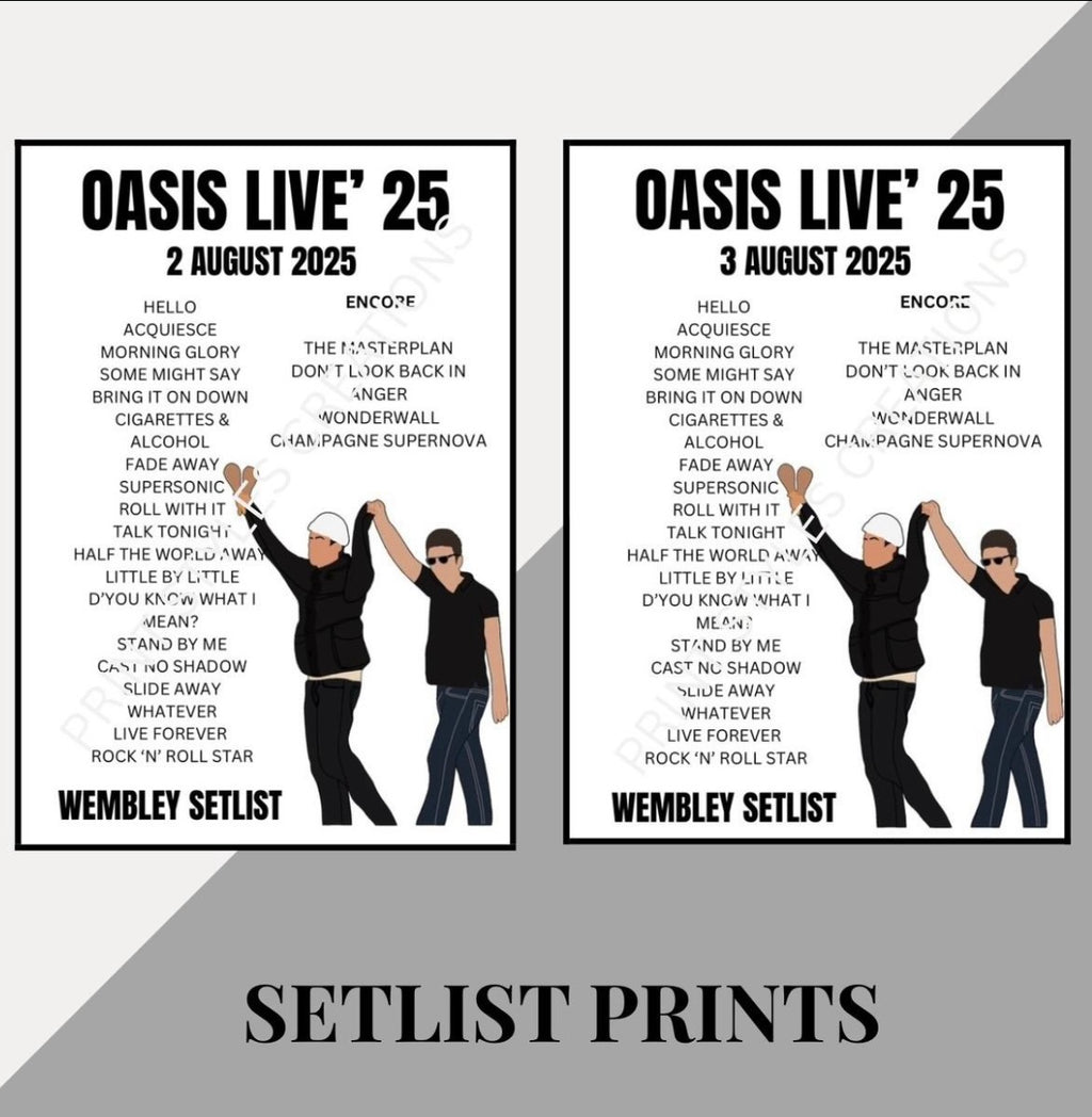 Oasis Live 25 Tour inspired setlist prints