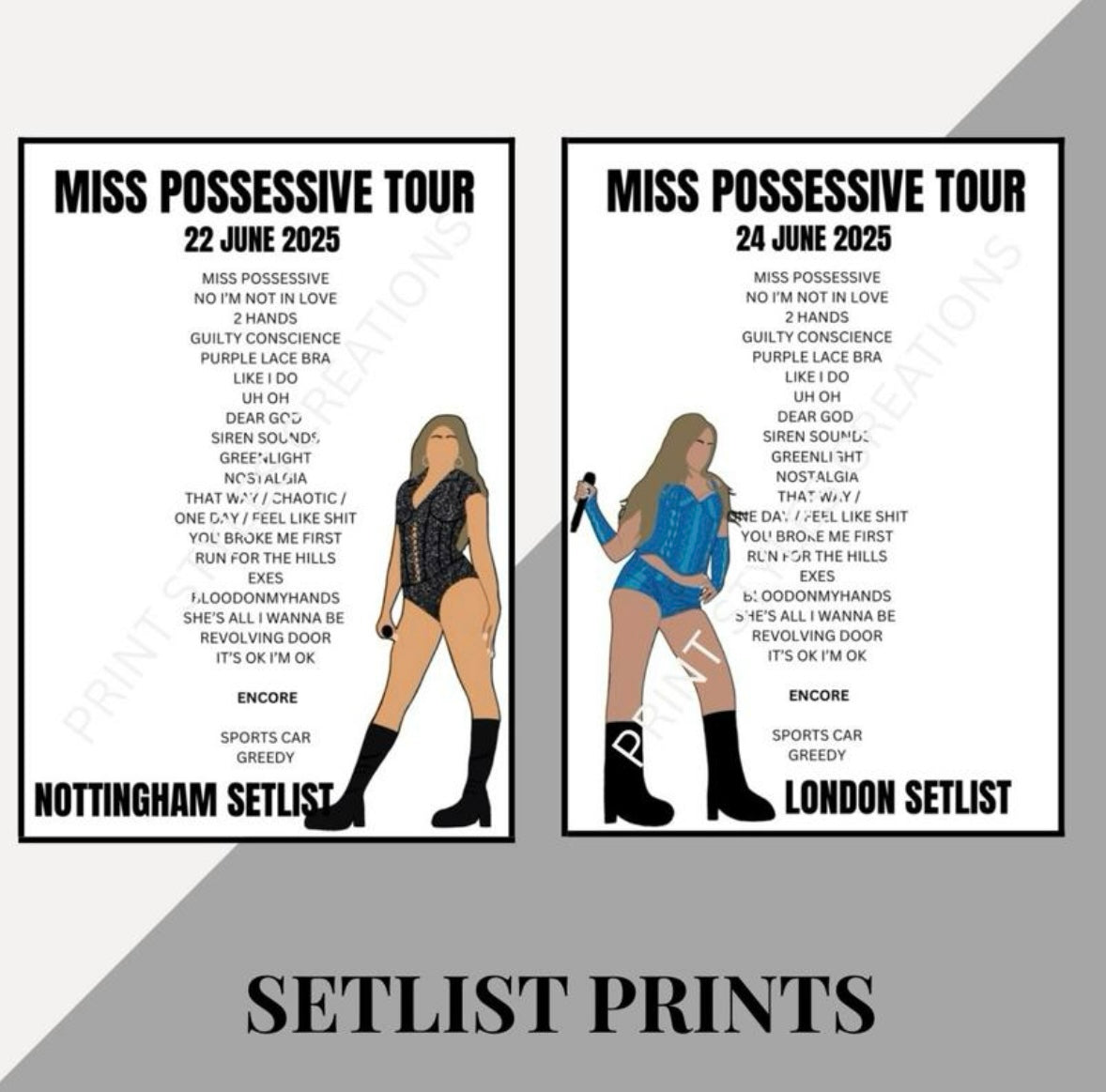 Tate McRae ‘Miss Possessive Tour’ inspired setlist prints