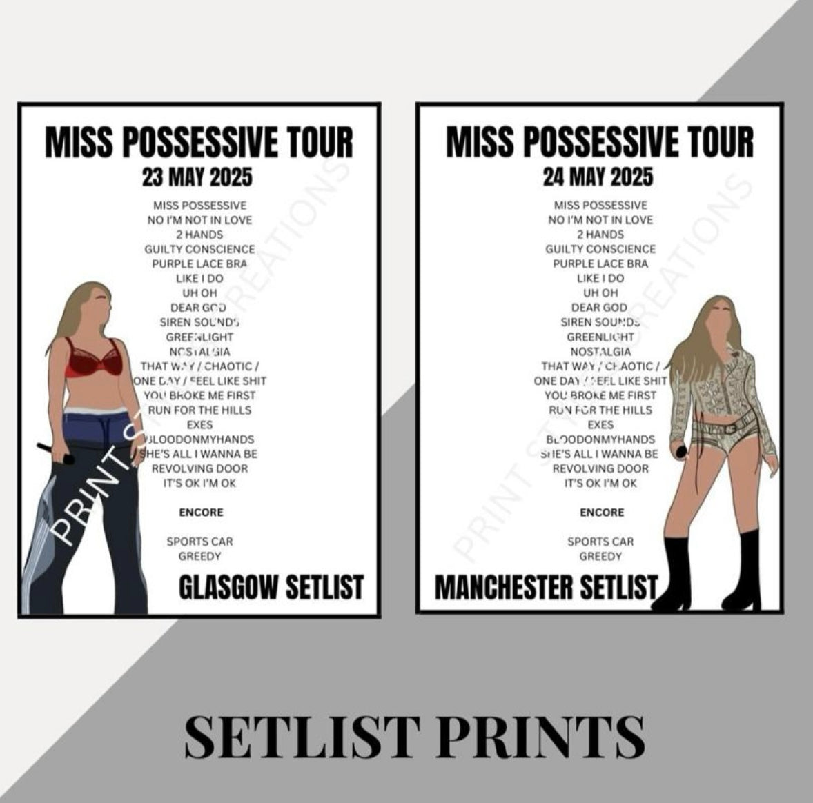 Tate McRae ‘Miss Possessive Tour’ inspired setlist prints