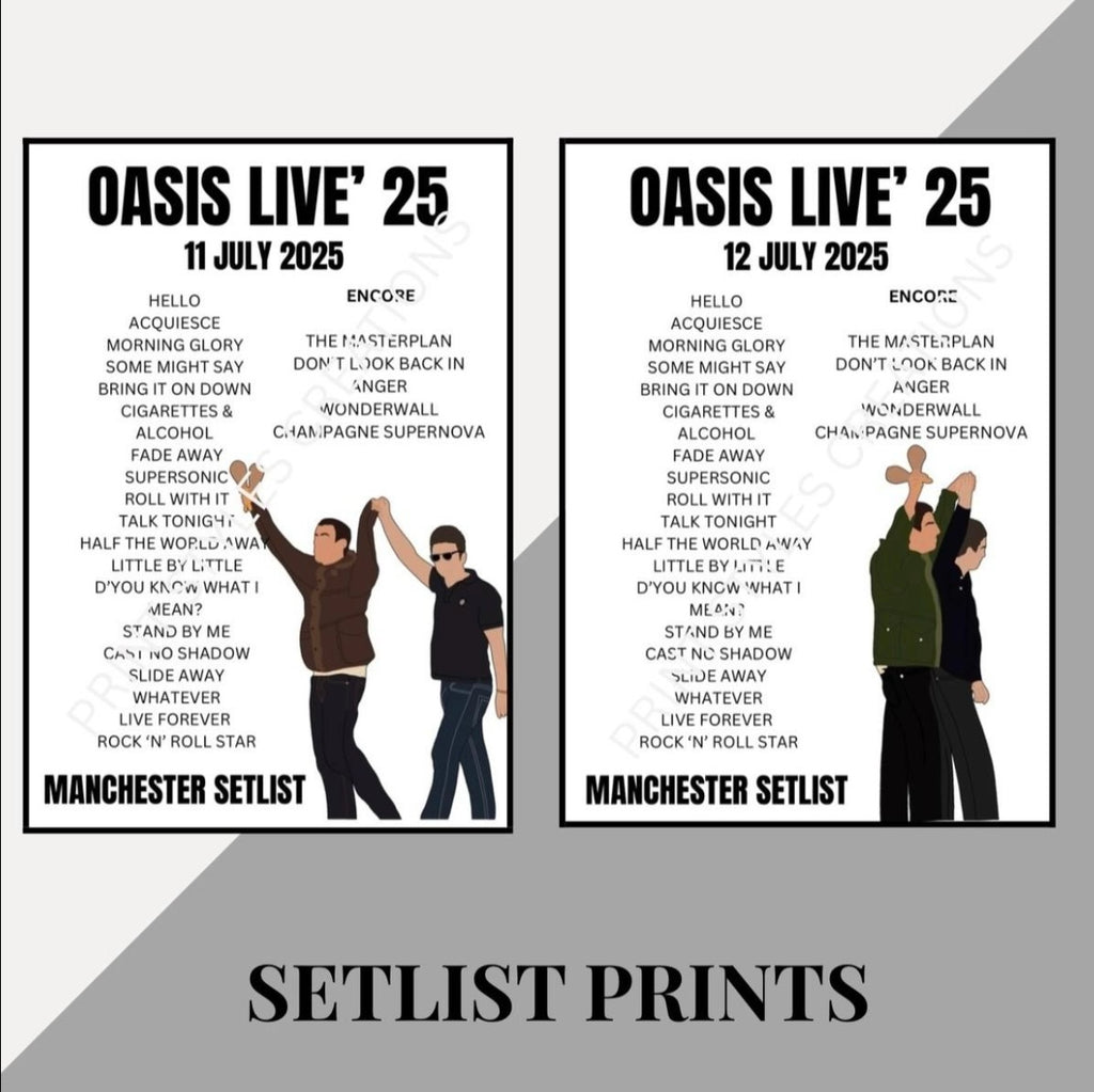 Oasis Live 25 Tour inspired setlist prints