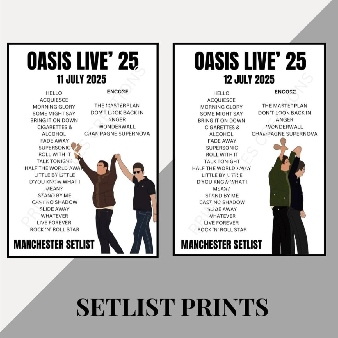 Oasis Live 25 Tour inspired setlist prints