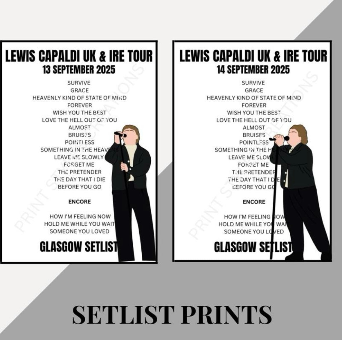 Lewis Capaldi 2025 Tour inspired setlist prints