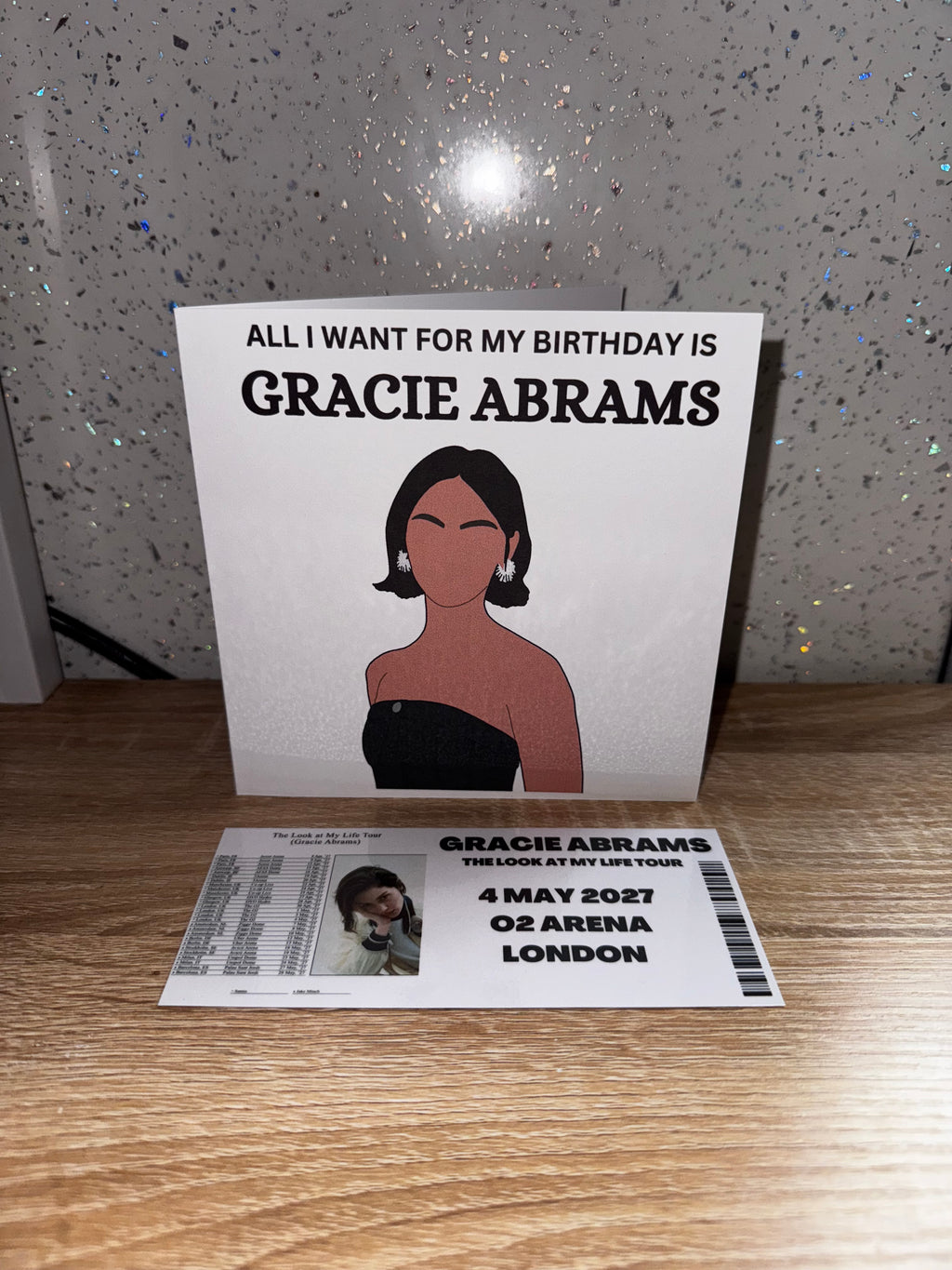 Gracie Abrams birthday card & souvenir ticket bundle
