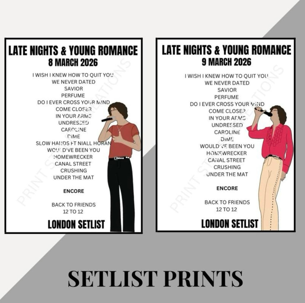 Sombr ‘The Late Nights & Young Romance’ inspired setlist prints