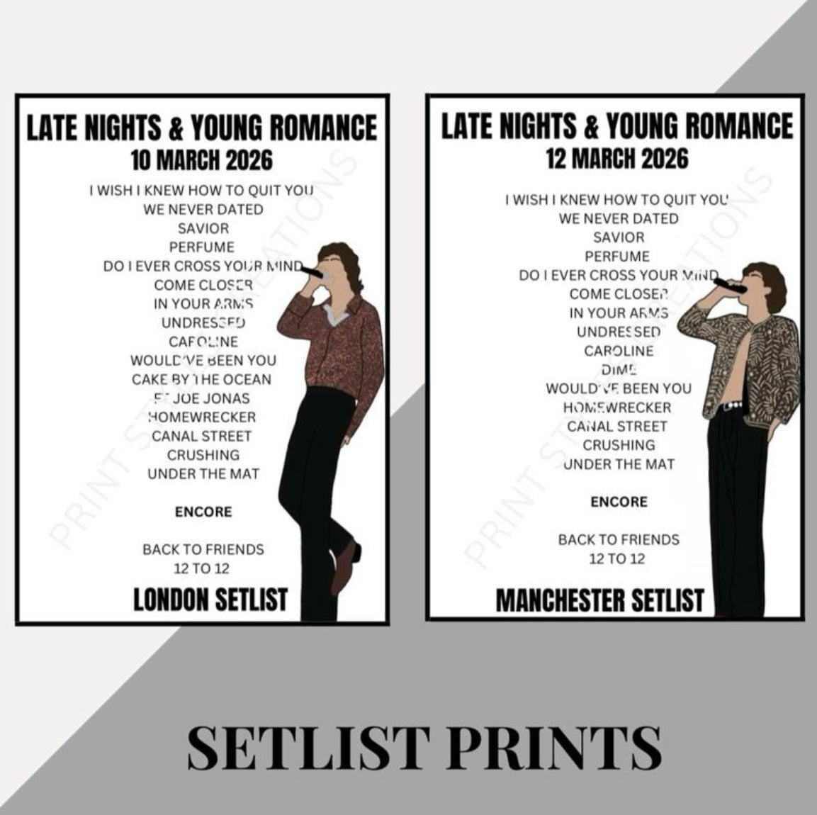 Sombr ‘The Late Nights & Young Romance’ inspired setlist prints