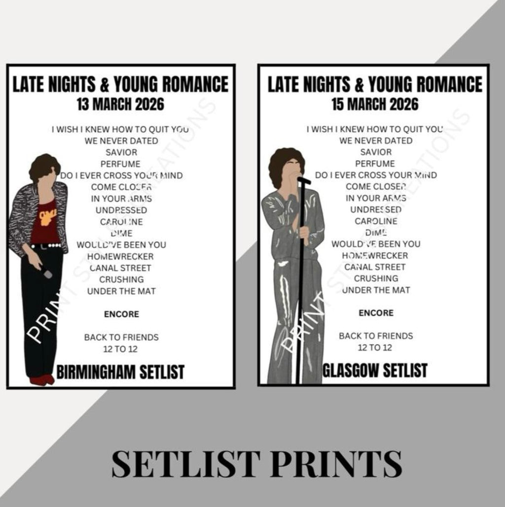 Sombr ‘The Late Nights & Young Romance’ inspired setlist prints